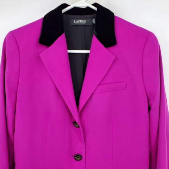 Lauren Ralph Lauren Fuchsia Fox Head Button Equestrian Preppy Button Blazer 4 - Picture 7 of 10